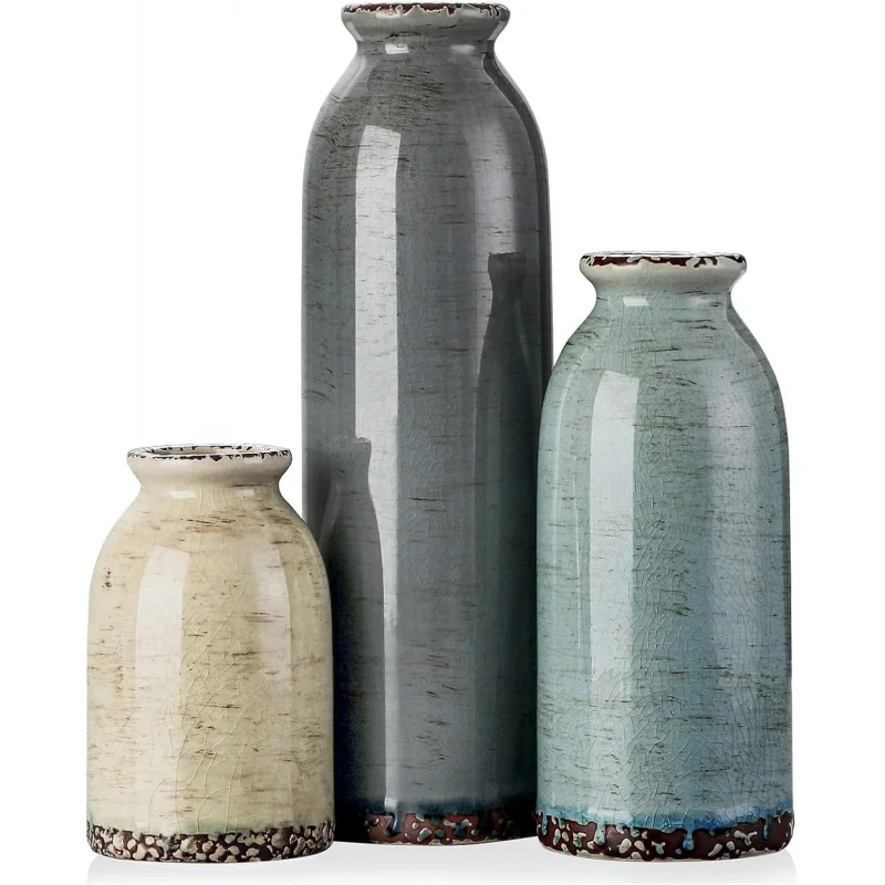 

Набор из 3 керамических ваз для декора дома в стиле фермерского дома – для стола, каминной полки, стеллажа и прихожей