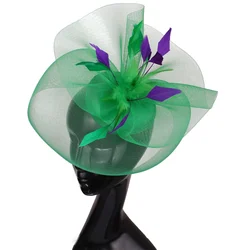 Fashion green fascinators for weddings Feathers Headwear Red Hair Hat Women Elegant Ladies Party Kenducky Derby Hair Accessories
