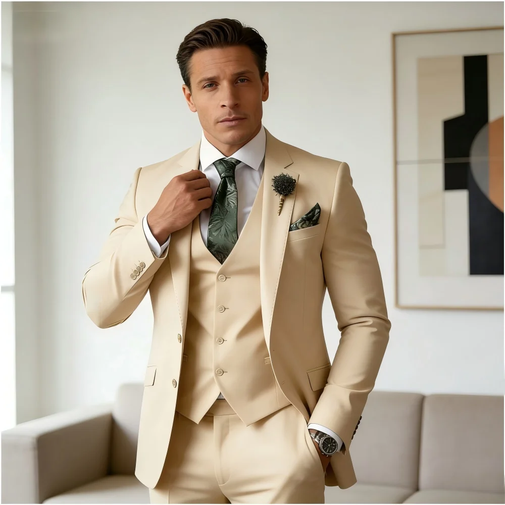 

Мужской костюм-смокинг из трех предметов - на одной пуговице с лацканами для ужина на свадьбу с жакетом, жилетом и брюками для деловой вечеринки, выпускного вечера