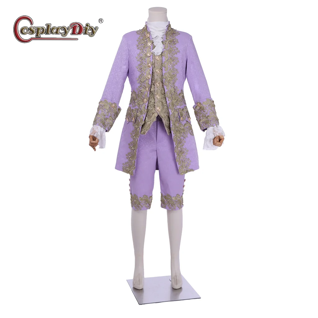 Cosplaydiy In Stock 18th Century British Military Purple Jacquard Suit Medieval Retro Rococo Aristocrat Marie Antoinette  Suit