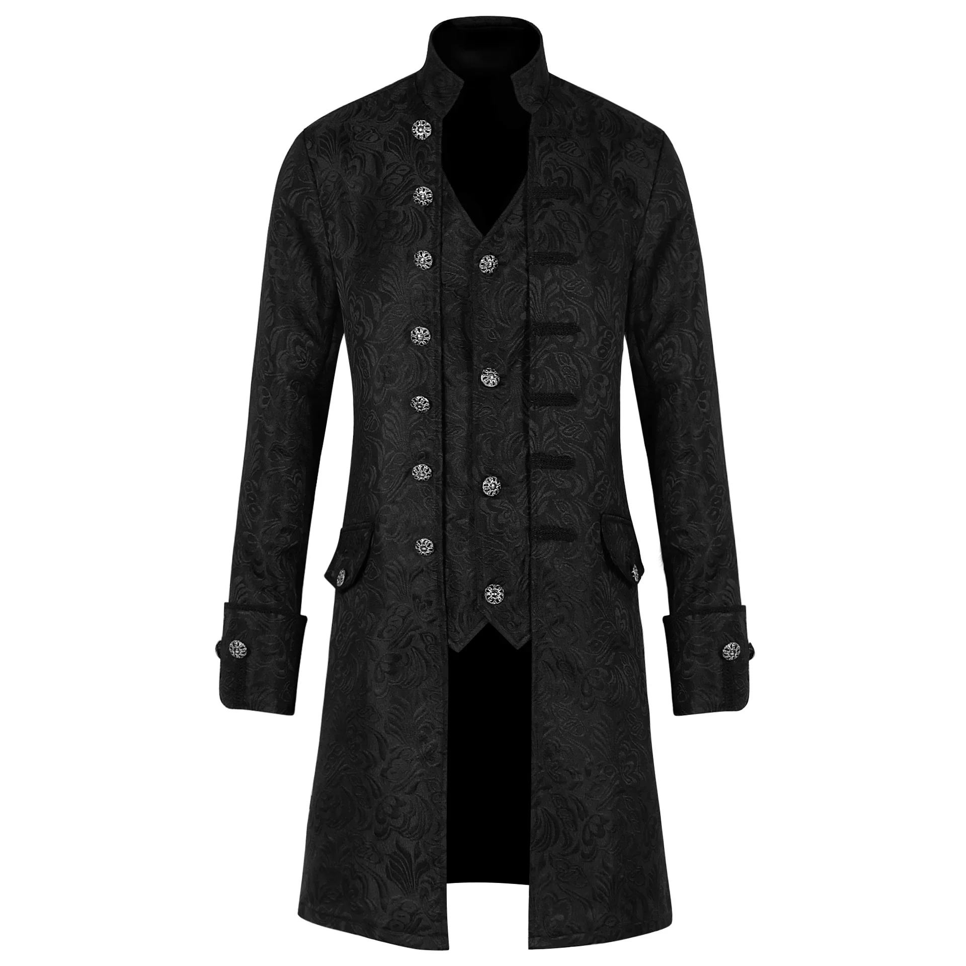 

2025 Men Medieval Victorian Uniform Steampunk Trench Coat Gothic Halloween Costume Renaissance Jacket Vintage Jacquard Outwear
