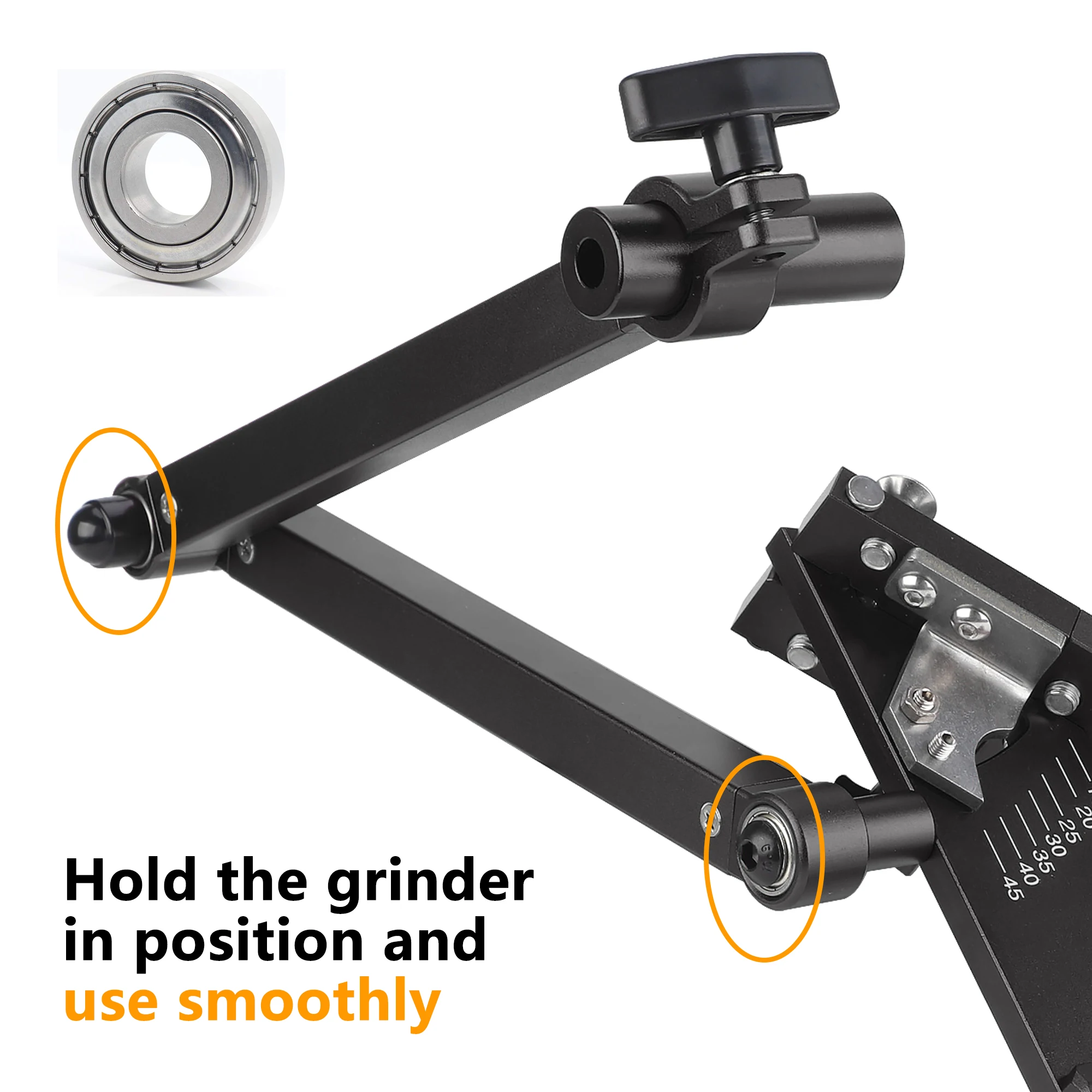 

15-45 Adjustable Lawn Mower Blade Sharpener Use with Angle Grinder with Ball Bearing Handle for Right & Left Hand Blades Red