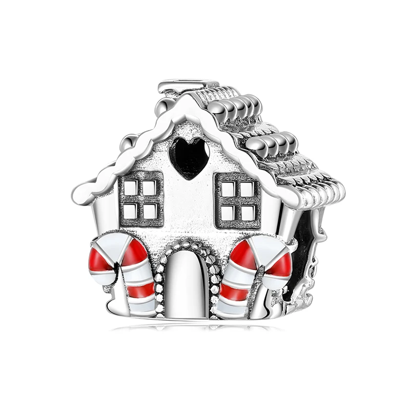 925 Sterling Silver Christmas Cane Love Family House Red Charm Beads Fit Original Bracelet Diy Jewelry Accessories Beads