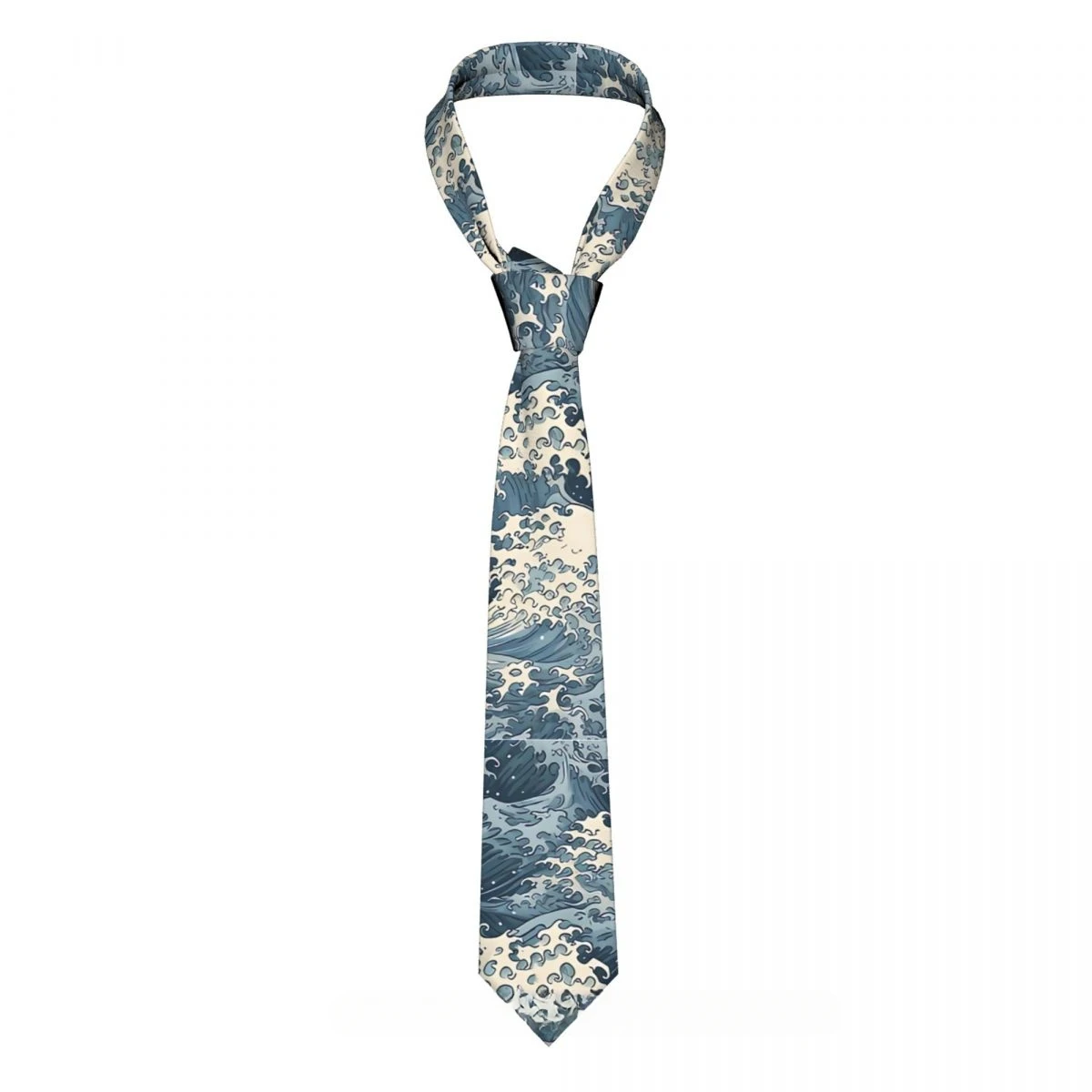 

Ocean Waves Repeatable Pattern Japanese Wave Classic Men's Printed Polyester 8cm Width Necktie Cosplay Party Accessory