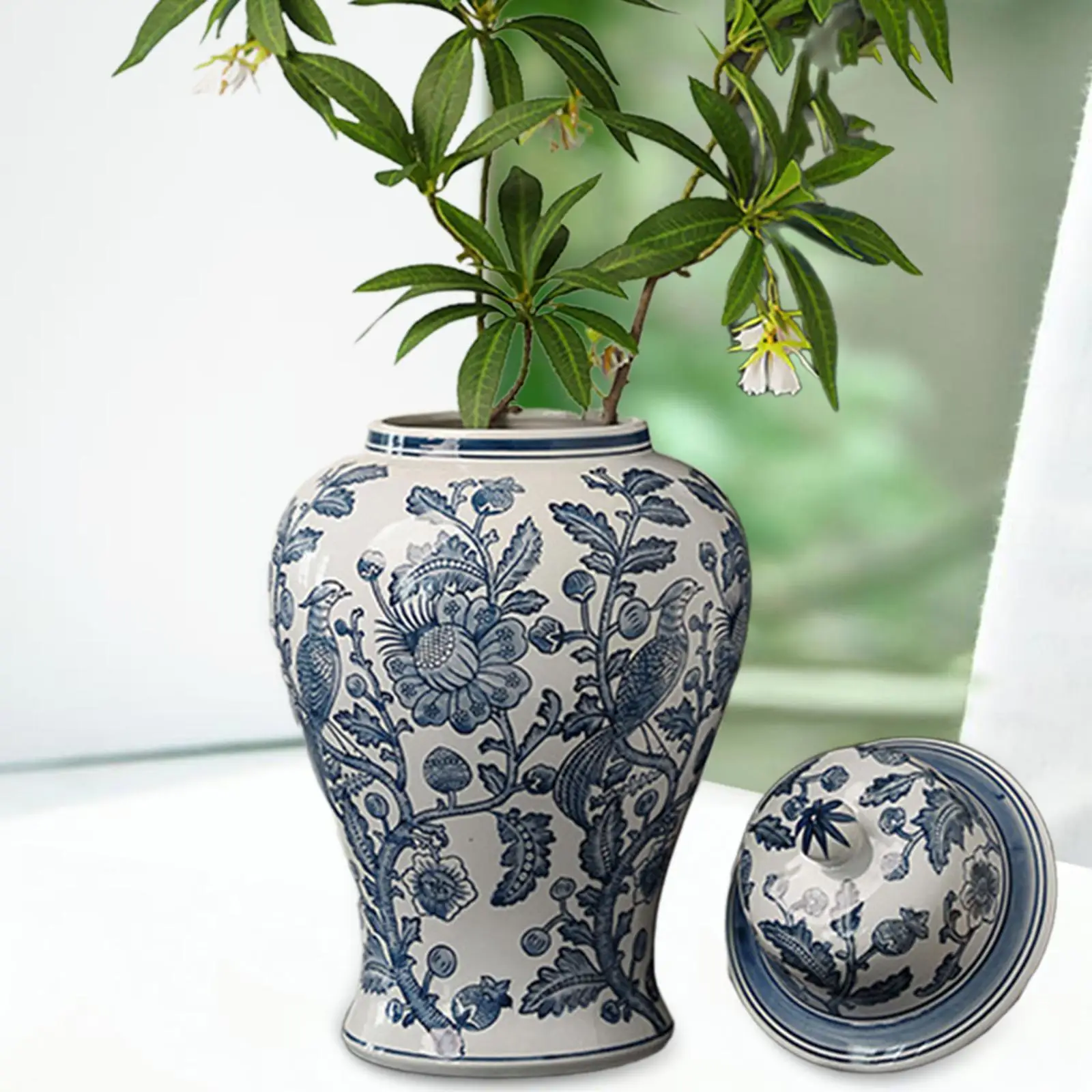 

Porcelain Ginger Jar Chinoiserie Handicraft Flower Arrangement Vintage Ceramic Vase for Entrance Birthday Gift Home Decoration