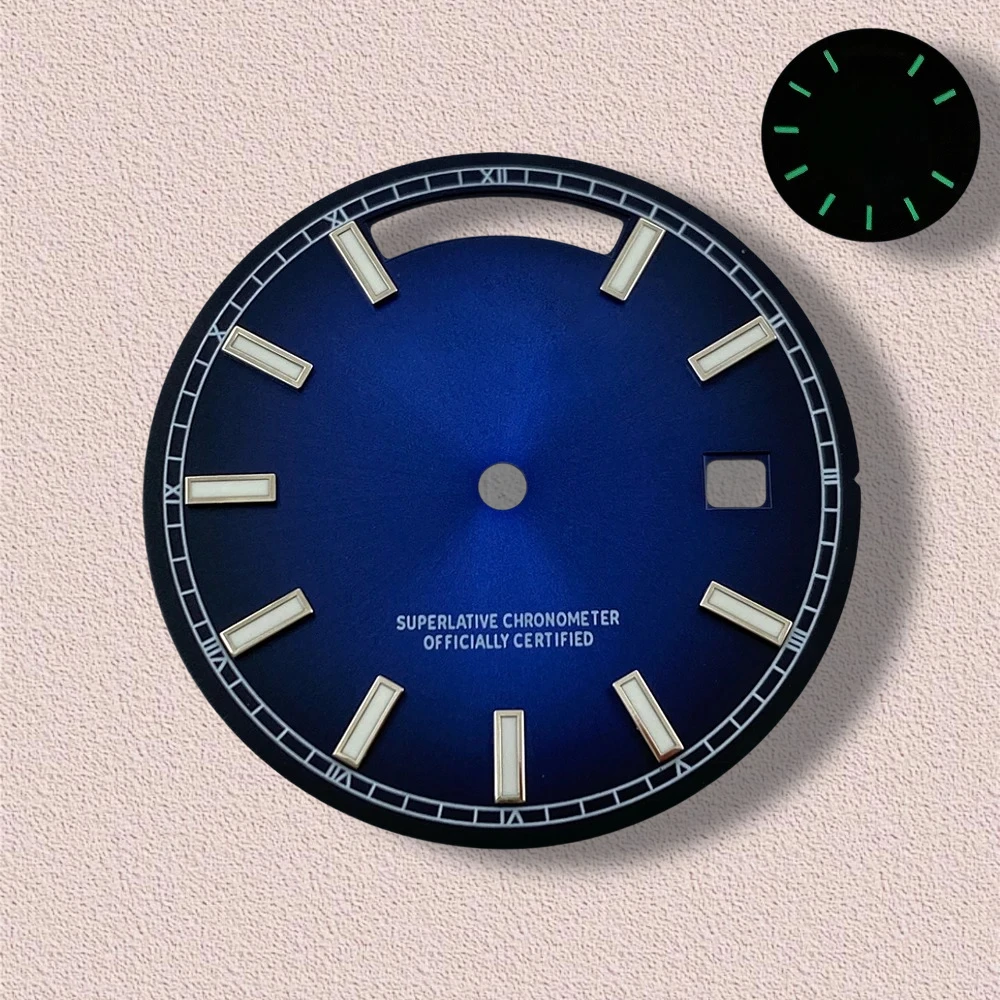 31 mm S-Logo-Tag- und Datumszifferblatt, passend für 8285-Uhrwerk, grün leuchtendes Sunray, hochwertiges Zifferblatt, Uhrenmodifikationszubehör