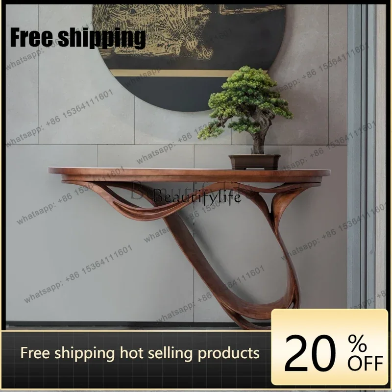 Best Sellers Wabi Sandy Wind Creative Bending Solid Wood Entrance Table Against The Wall