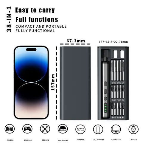 Elektrisk skruvmejselsats Precisionsverktygssats Uppladdningsbar med LED-ljus 30 bitar för PC Mobiltelefonreparationsverktyg DIY Hand 6 best sales elektrisk skruvmejsel för bärbar dator - №5