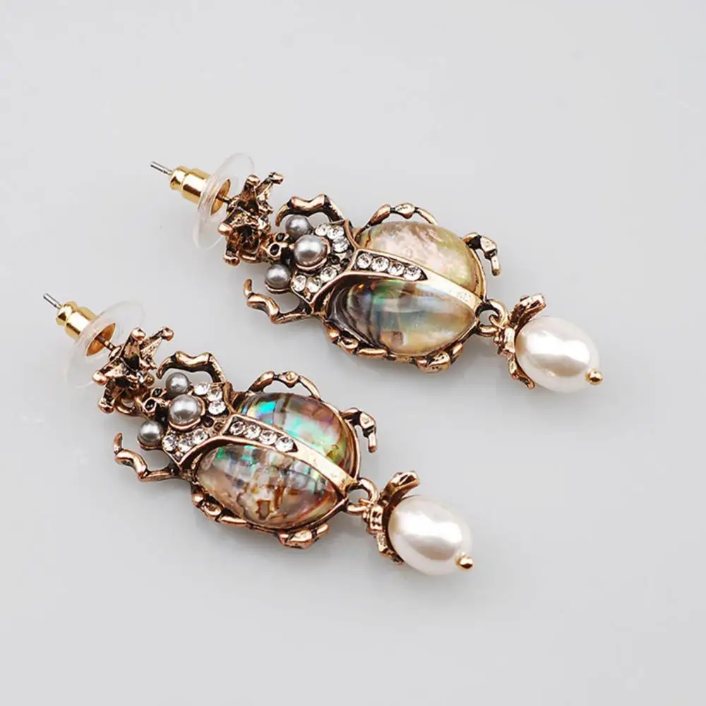 Vintage Ladybug Faux Pearl Rhinestone Dangle Stud Earrings Jewelry Gift Insect Earrings  Crystal Drop Earrings Trendy Jewelry