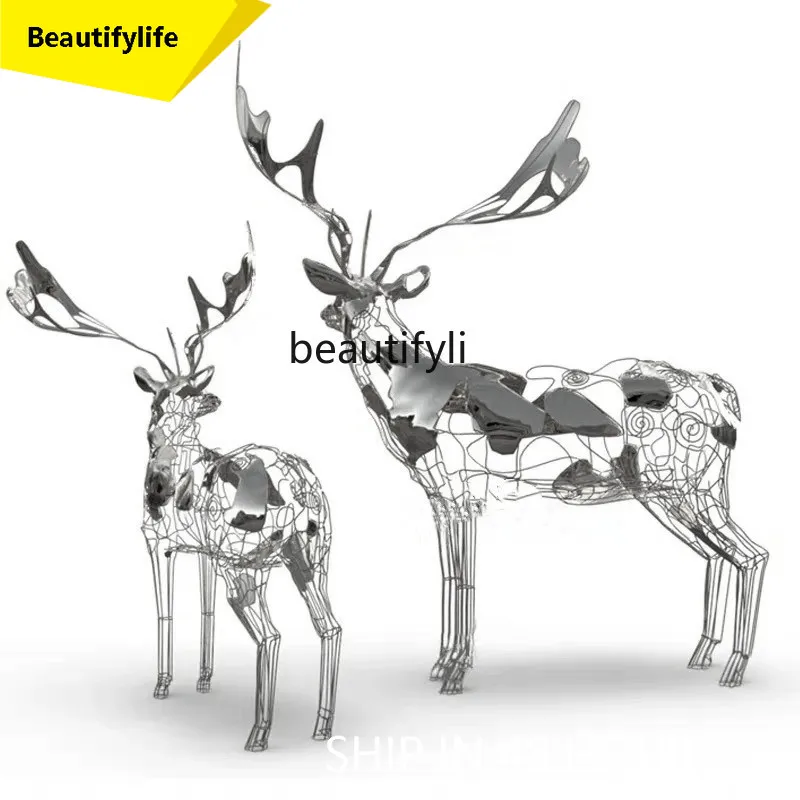 

Courtyard Stainless Steel Hollow Deer Sculpture Hotel Outdoor Large Floor Ornaments