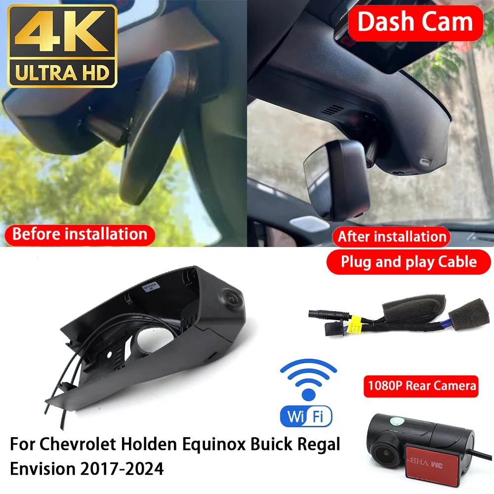 Cámara para Auto 4K con Wifi, Plug & Play, Grabador de Video Delantero y Trasero para Chevrolet Holden Equinox Buick Regal Envision 2017-2024