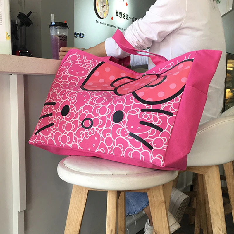 Kawaii Hello Kitty Sanrio Canvas Bag Cute Anime Large Capacity Shopping Bag Portable Shoulder Cartoon Women Storage Bags Gifts