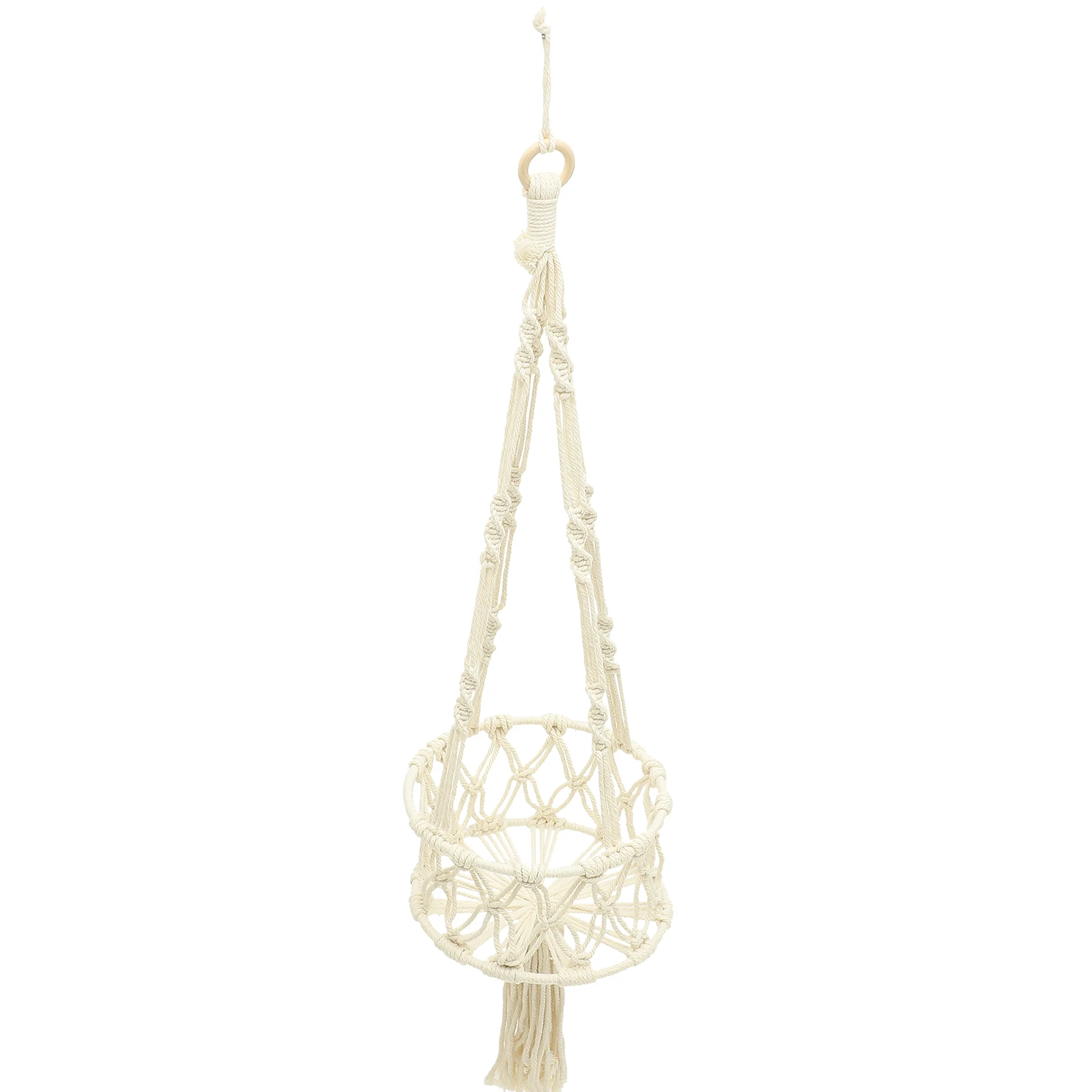 

Macrame Hanging Fruit Basket Handwoven Cotton Rope Multi-Function Kitchen Vegetable Storage Basket Decorative Space Saving