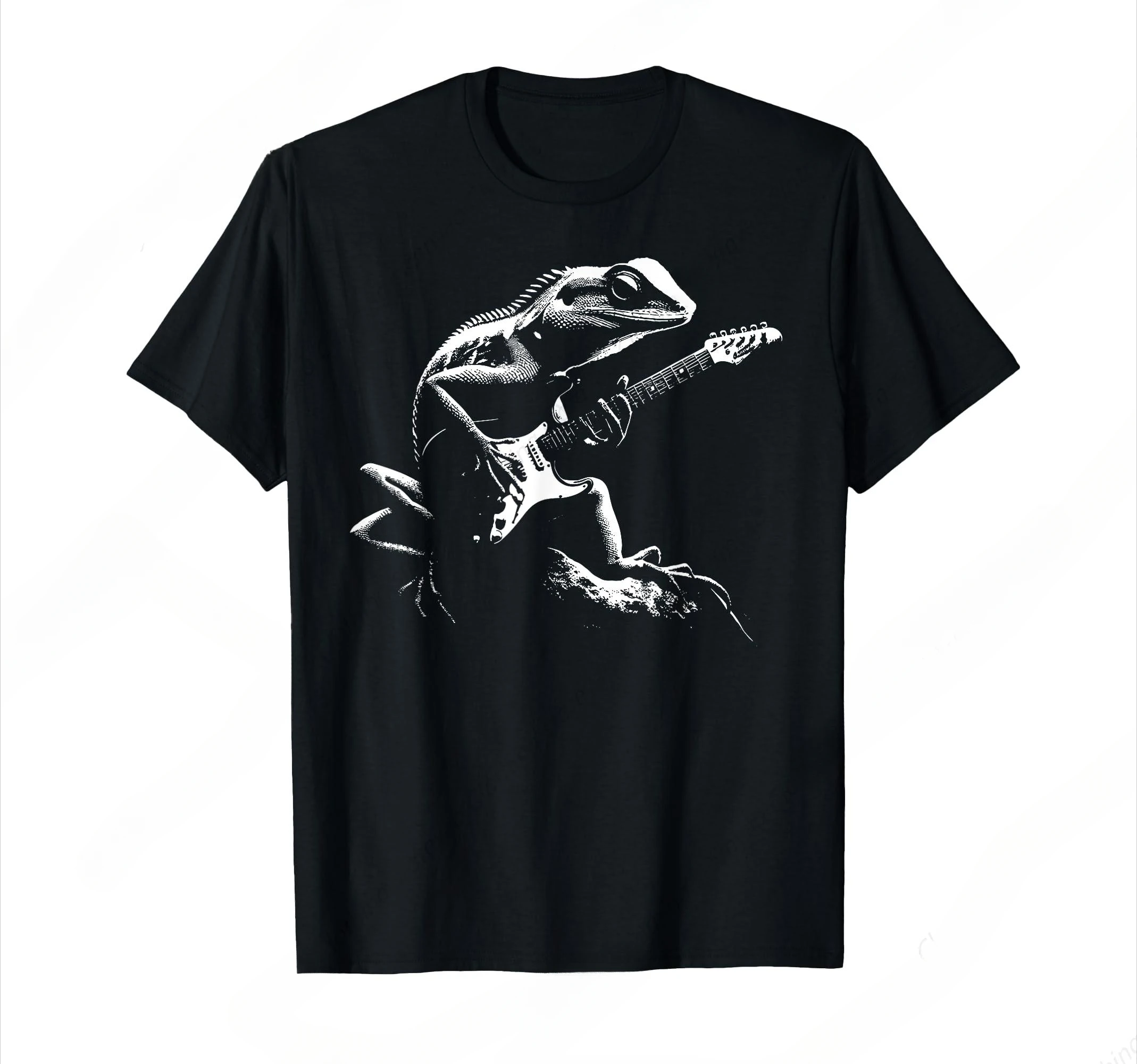 Bassist Lizard Playing Bass Guitar Men's T-shirt Fun Fashion Men's Cotton Shirt