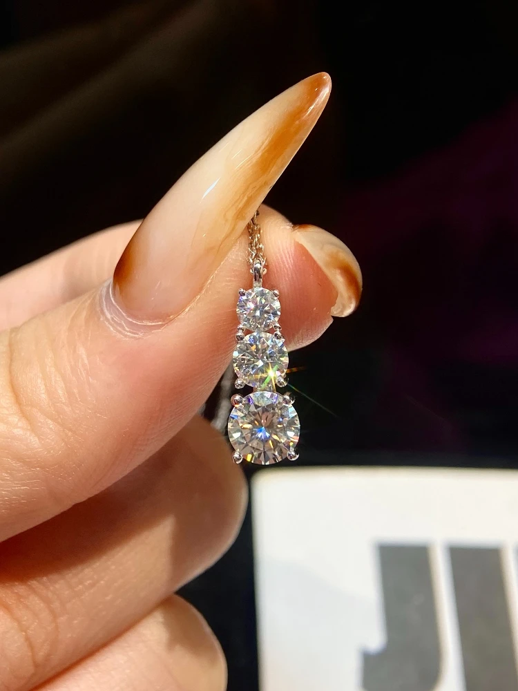 1.8CT Luxury Three Round Moissanite Diamond Necklace for Women Engagement Wedding Party Fashioned Trendy Jewelry