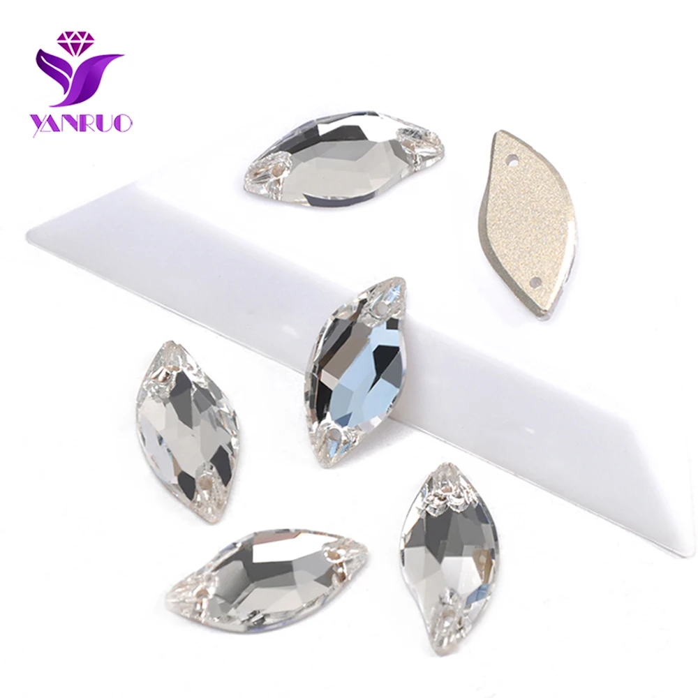 YANRUO 3254 Leaf All Color S Shape Sew On Rhinestones Glass Crystal Flat Back Stones Sewing Strass Applique For Dress