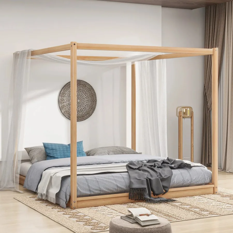 

King Size Canopy Platform Bed with Support Legs Natural