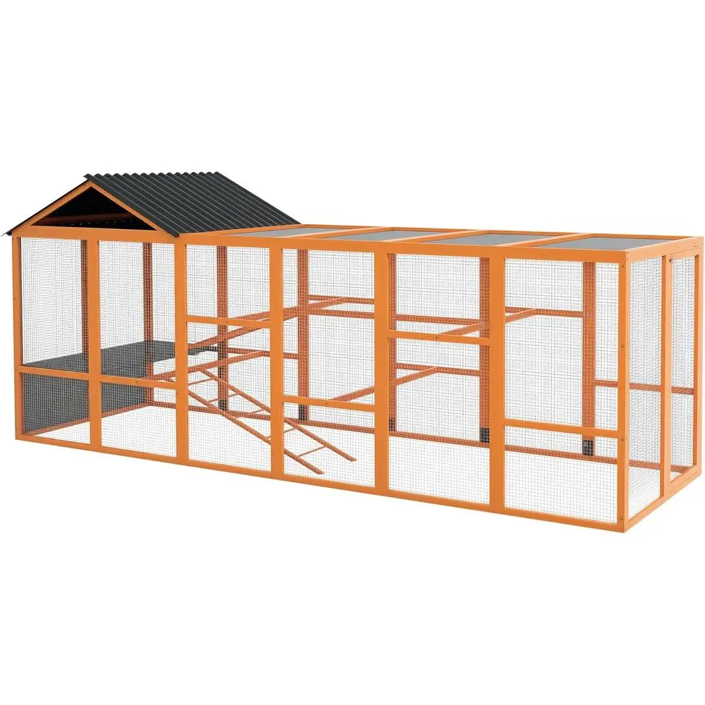 

Деревянный вольер для кур на 6-10 голов, курятник, пристройка к клетке для птицы с местом для хранения, перекладинами, 141,75 x 48 x 61 дюймов, оранжевый