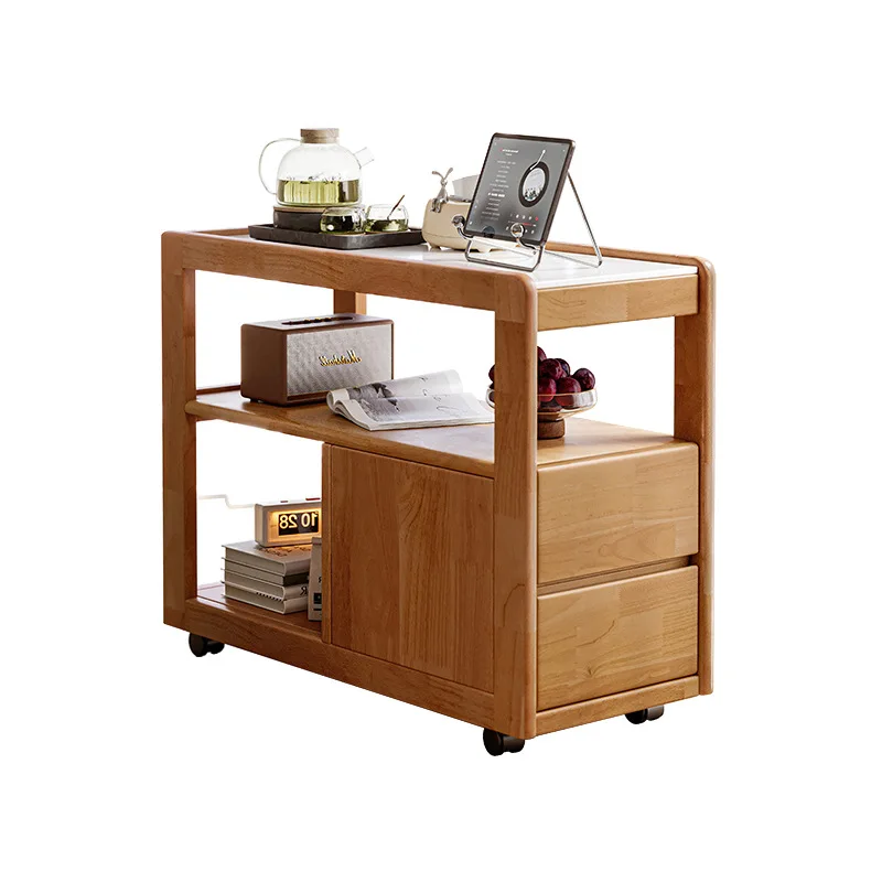 Movable coffee table, solid wood sofa, sideboard, slate side table, wheeled tea table, small apartment living room 2025 new - view 5