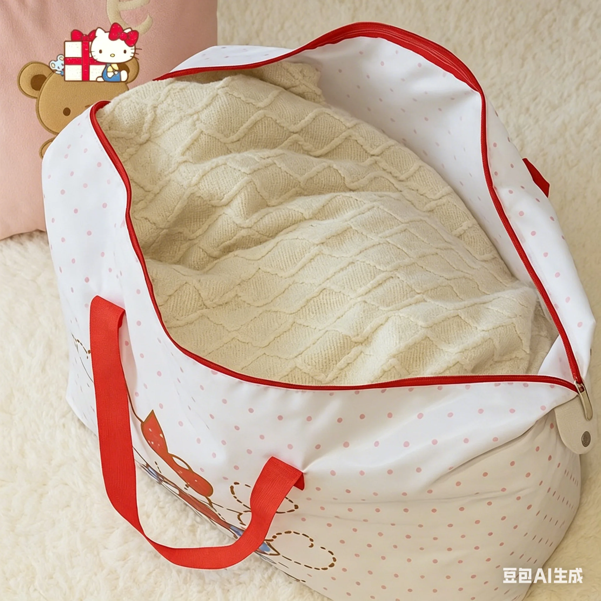 Sanrio Aufbewahrungstasche mit großem Fassungsvermögen, Bettdeckentasche aus Baumwolle, Cartoon-Reisetasche, saisonale Umzugstasche, Kleideraufbewahrung, Klassifizierung und Sortierung – Detail 3