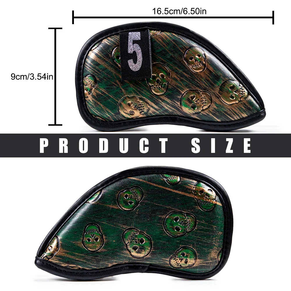 12x Skull Golf Iron Headcover  Anti-Scratch Irons Guard Golf Club Head Coversiron Protectors Skull Embroidery PU Waterproof