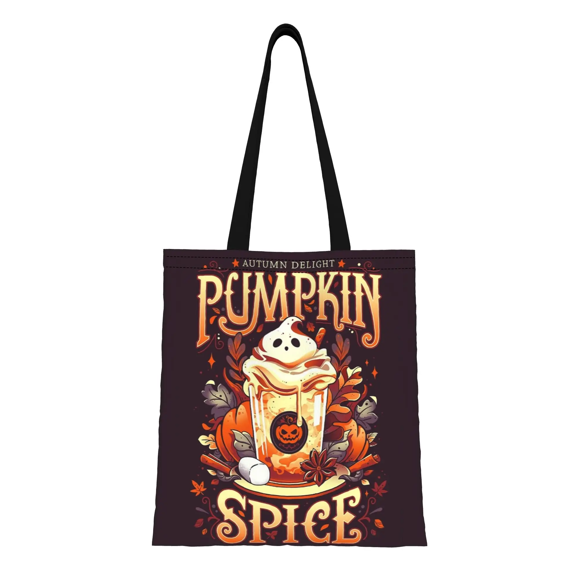 

ita bag back to school Ghostly Pumpkin Spice Cute Food Canvas Canvas Tote Bag Women'S Shoulder Handbag