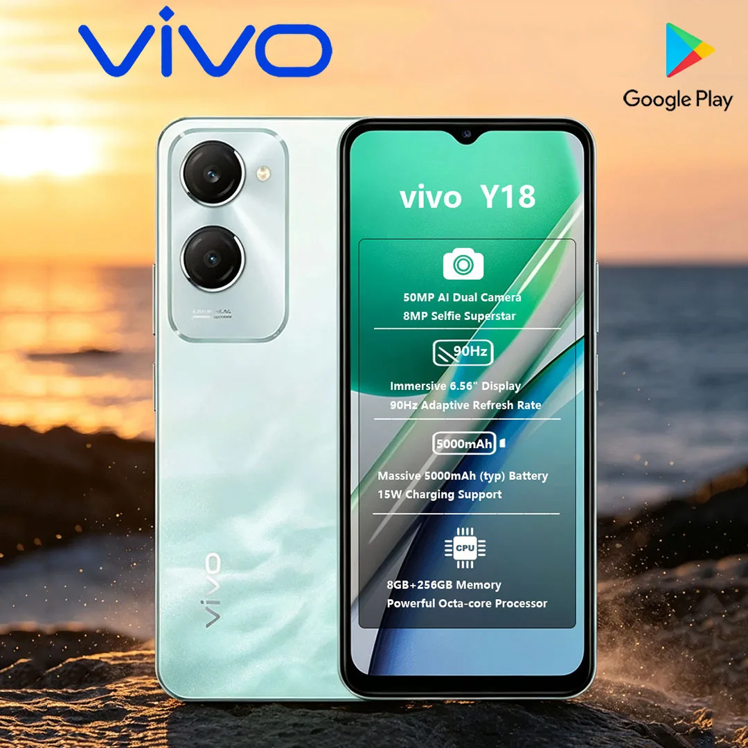 VIVO Y18 New 5G Cellphone 50MP Camera Phone Dual-SIM 90Hz Refresh Rate 6.56 Inches Display Gaming AI Smartphone 8+256GB Memory