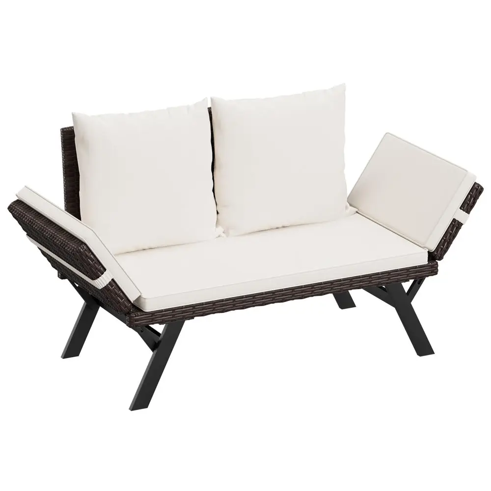 

Outdoor Convertible Sofa, Woven Rattan Patio Furniture Sunbed with Adjustable Armrests, Removable Cushions and Pillows for Pati