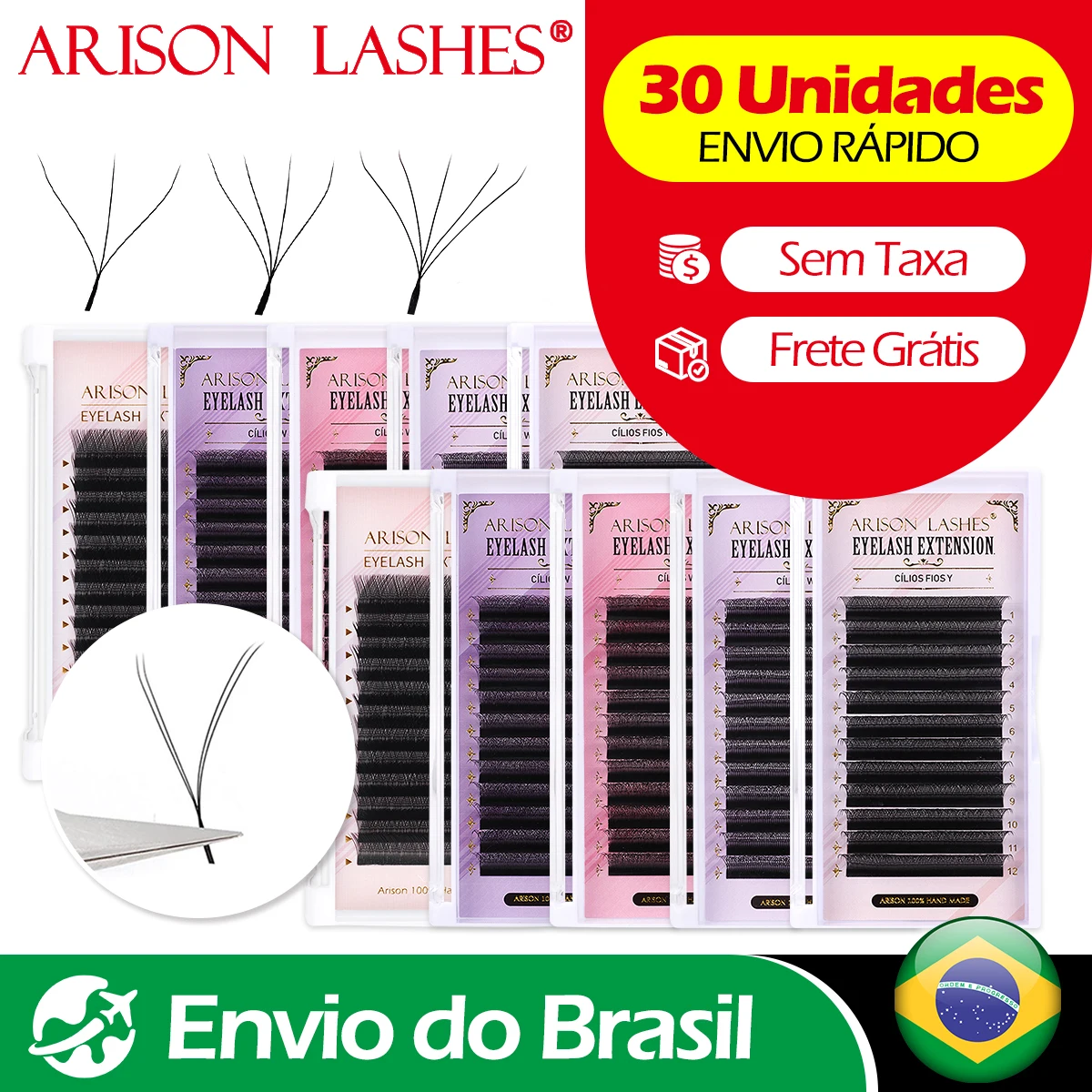 [Brazil Warehouse]ARISON 30pcs/lot YY/W-shape Lashes Premade Volume Eyelashes Extension 3D/4D/5D/6D/8D Lash For Wholesale