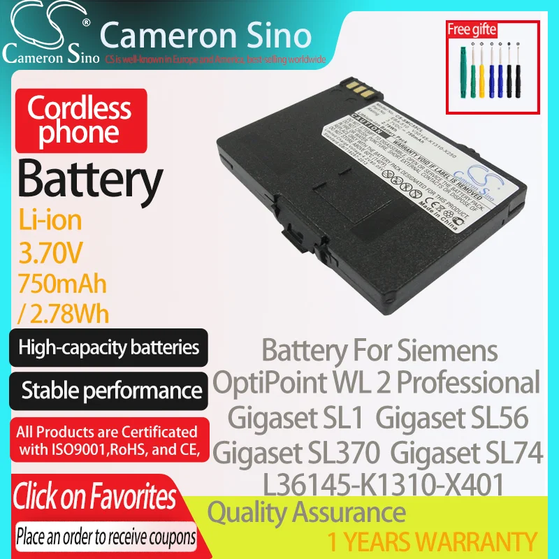 CameronSino Battery for Siemens OptiPoint WL 2 Professional Gigaset SL1 fits Siemens L36145-K1310-X401 Cordless phone Battery