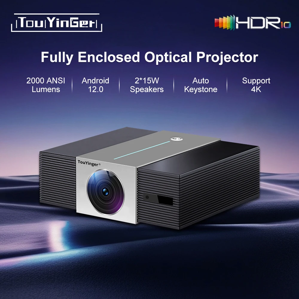 

Проектор для домашнего кинотеатра Touyinger Q11W, 2000 ANSI люмен, HD 4K видео, Wi-Fi, высококачественный звук, низкое энергопотребление, полностью закрытый корпус