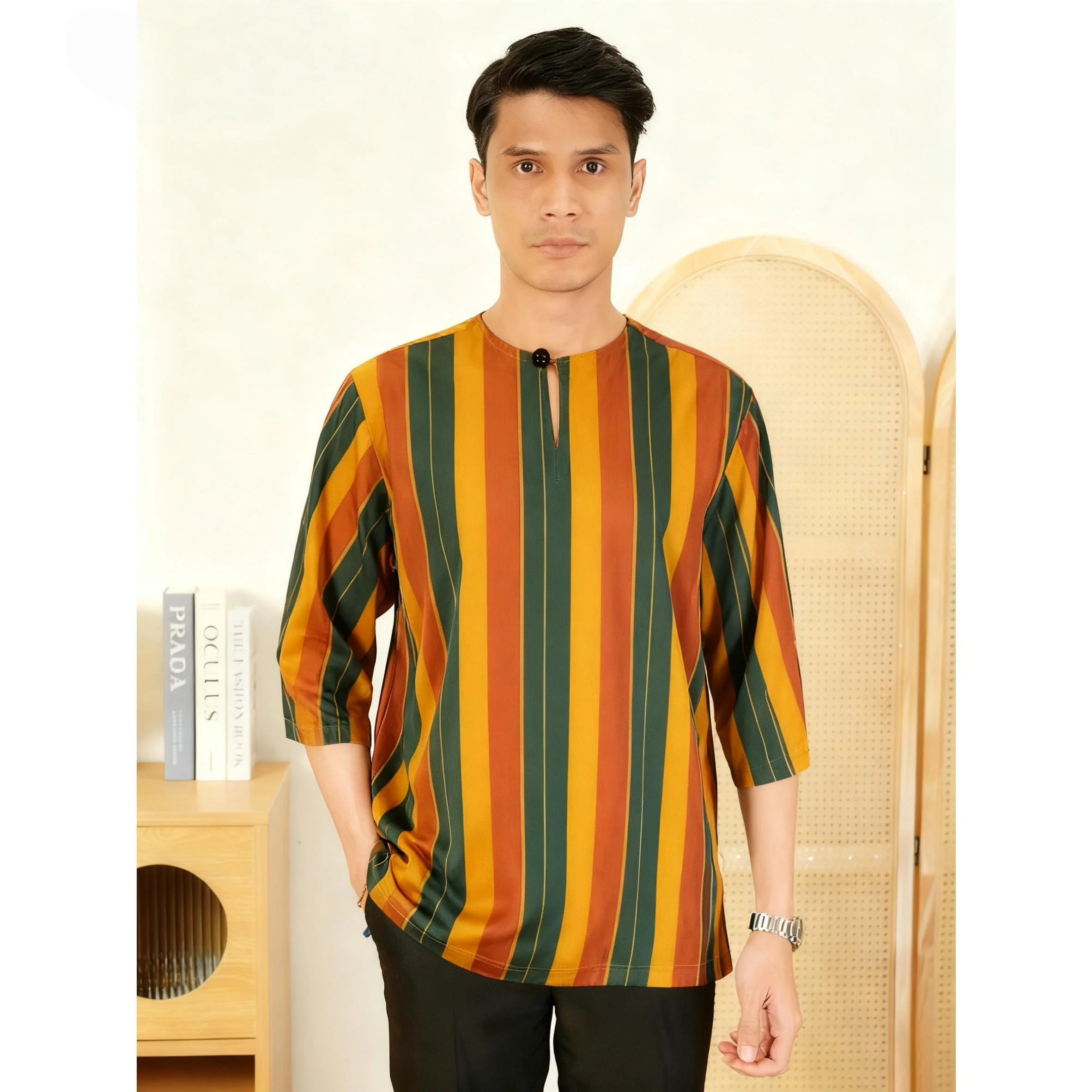 بلايز بأكمام قصيرة ملابس صلاة إسلامية فاخرة على الطراز الأفريقي البرنز ثلاثية الأبعاد أزياء مطبوعة النمط العربي الوطني Maroc Homme #5