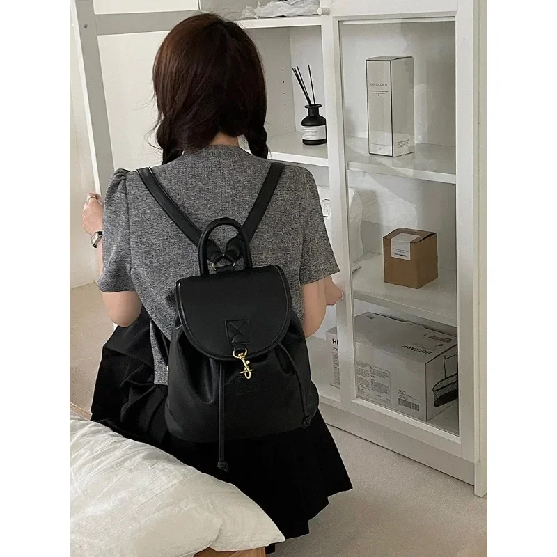 

College style women's backpack 2023 spring new Korean ins black backpack, student large-capacity commuter bag