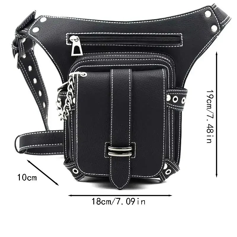 Mid-century Punk Retro Waist Bag Belt Crossbody Ladies Outdoor Leg Protection Riveted Zipper Mobile Phone Packs Fanny Messenger