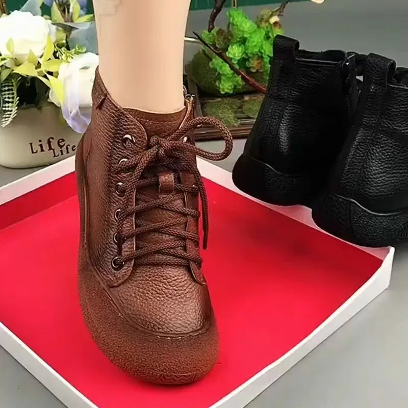 2024 New  Leather Ankle Boots Women's Laced Up Waterproof Shoes Ladies Wide Fit Short Boots Woman Oxfors Shoes  Booties