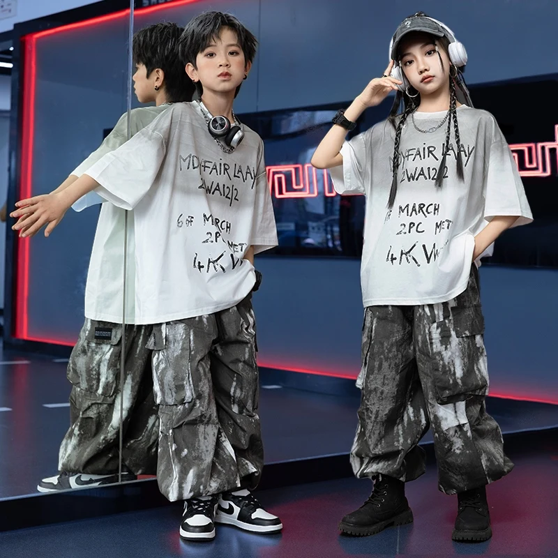 Kinder Kostüm Street Dance Hip Hop Dance Kurzarm Top Cargo Hosen Outfits Kinder Jazz Modern Dance Performance Tragen DN18293