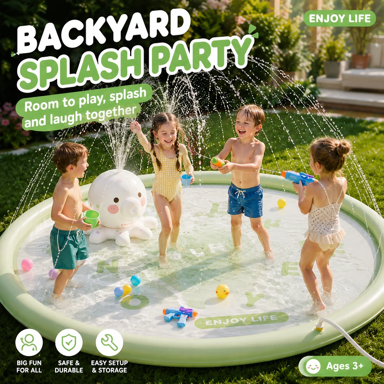 1PC Large Size Splash Mat, Multi-height Adjustable Water Sprinkler Pad, Indoor Home Backyard Lawn Water Play Pool Portable
