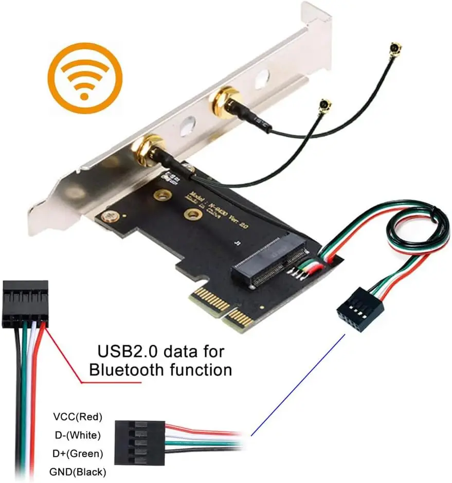 JavicTech Card Wireless NGFF A/E-Key WiFi Card to PCI-E Express 1x Adapter for WLAN Wifi6 Wifi7 Bluetooth (PCIE to A+E)