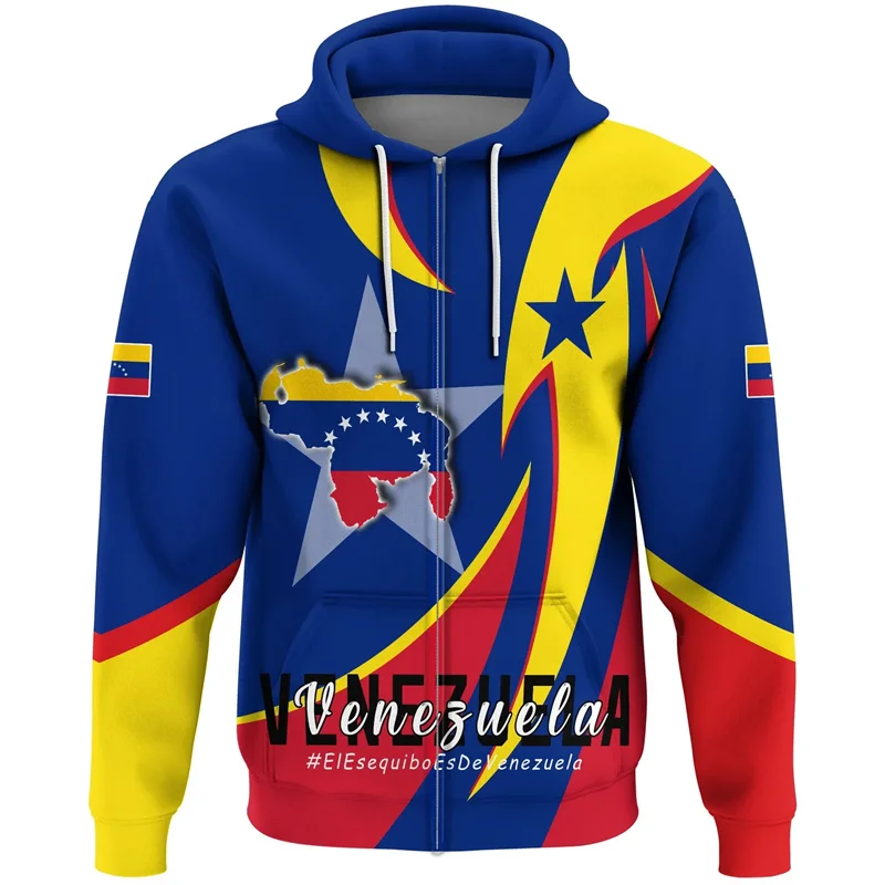 Venezuela National Emblem Sweatshirts VEN Flag Map Graphic Zip Up Hoodies For Men Clothes Casual Male Hoody Sport Boy Pullovers