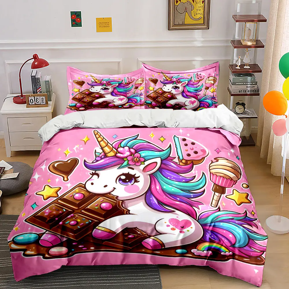 Unicorn Candy Set for Kids Multiple sizes kid's and adults' bedroom Exquisite 3PC bedding set, gift