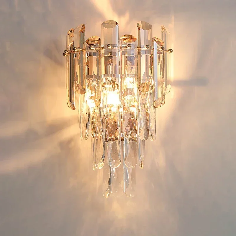 Luxury Crystal Bedroom Bedside Led Lights Modern Minimalist Sconce Fixture Wall Panel Lamps for Living Room Decor Home-appliance