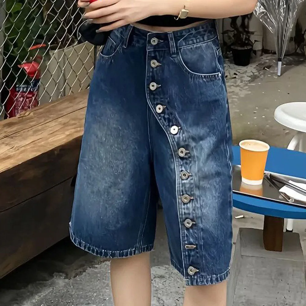 denim shorts women's summer 2026 new wide-leg pants medium  thin high-waisted five-point pants