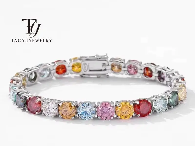 TY 3MM 5MM 6.5MM Colored Tennis Moissanite Gemstone Bracelets Hand Chain 100% 925Sterling Sier Fine Jewelry Party Gift