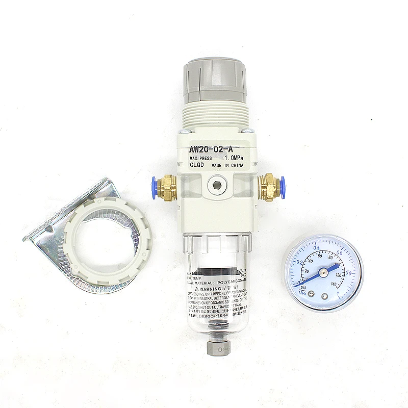 AW20-02-A 1/4 Pneumatic Filter Air Treatment Unit Pressure Regulator Compressor Reducing Valve Oil Water Separation