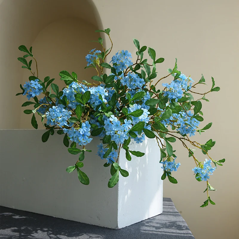 1 Pieza de Plumbago Artificial Blanco y Azul de 68 cm, Arreglo Floral de Seda Sintética para Decoración del Hogar, Bodas, Jardín y Fotografía