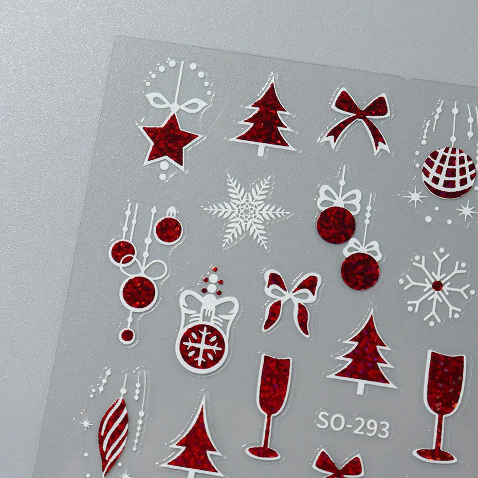 3 szt. Kawaii Świąteczne Brokatowe Naklejki na Paznokcie 3D Złote Czerwone Dzwoneczki Gwiazdy Płatki Śniegu Drzewka Naklejki Zimowy Festiwal Suwak Dekoracja