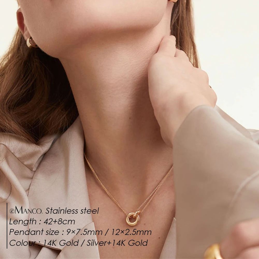 EMANCO Stainless Steel Two-tone Pendant Women's Short Necklace Popular Fashion Holiday Party Gift Jewelry