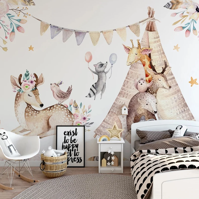 Custom 3D Mural Wallpaper Cartoon Animal Elk Giraffe Children Kids Room Bedroom Background Wall Painting Wall Papers Home Decor