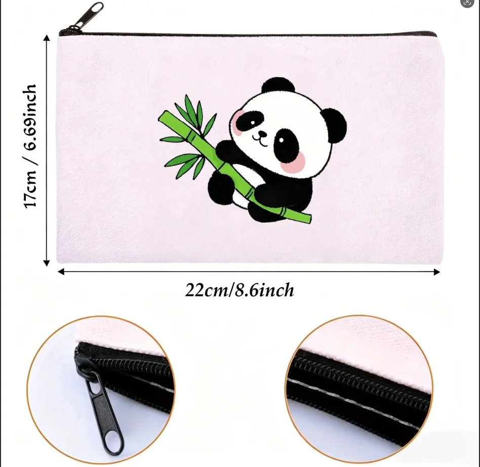 1PC Bamboo Panda Print Canvas Cosmetic Zipper Storage Pouch