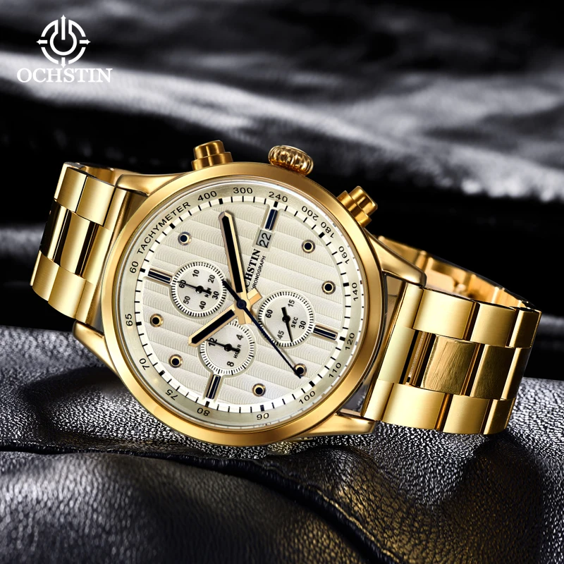 Relojes OCHSTIN para Hombre, Multifuncionales, con Movimiento de Cuarzo, Correa de Acero Inoxidable, Resistentes al Agua, con Cristal Mineral Endurecido